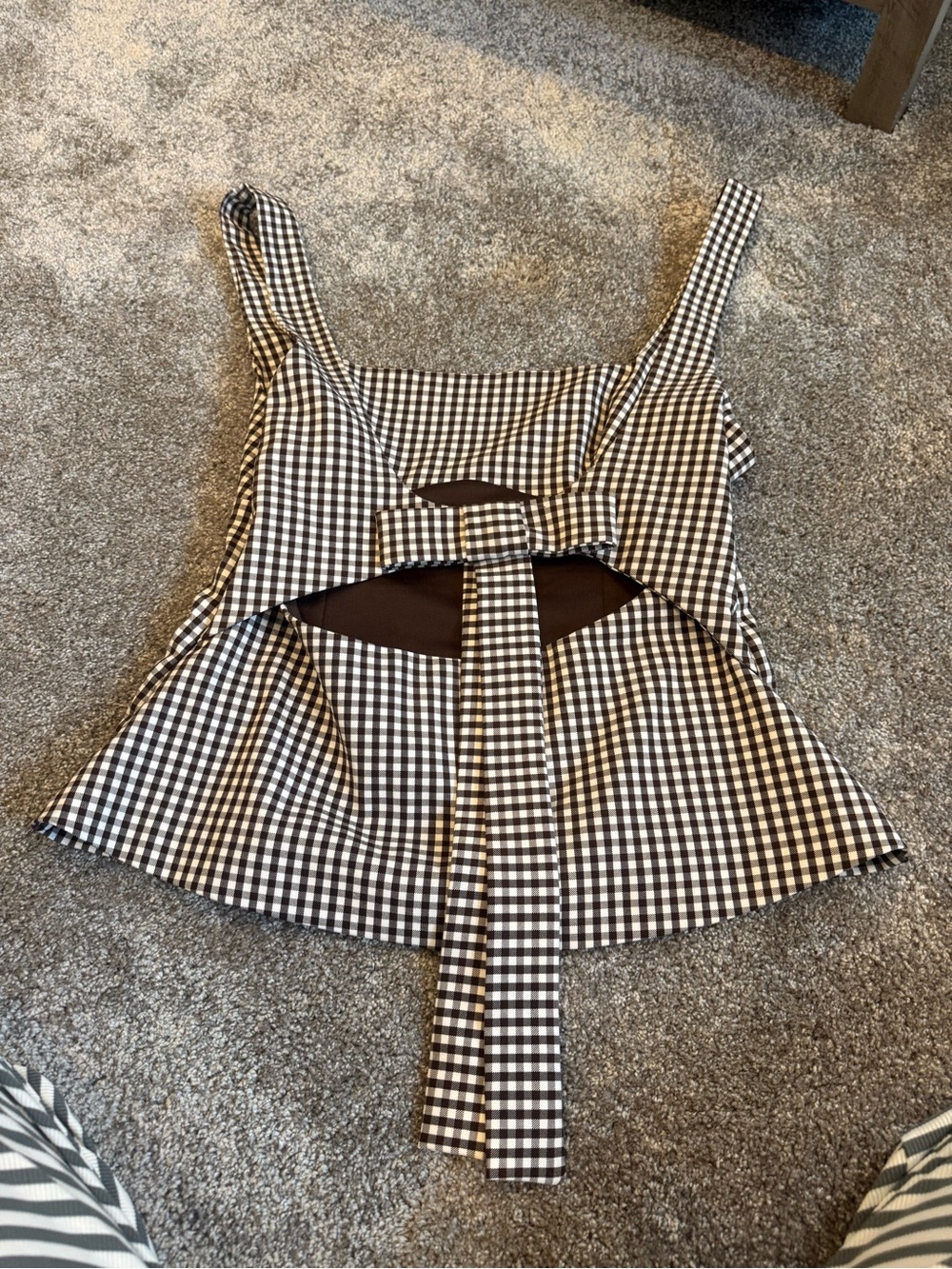 Zara Brown and White Gingham Square-Neck Peplum Tank - Picture 3 of 4